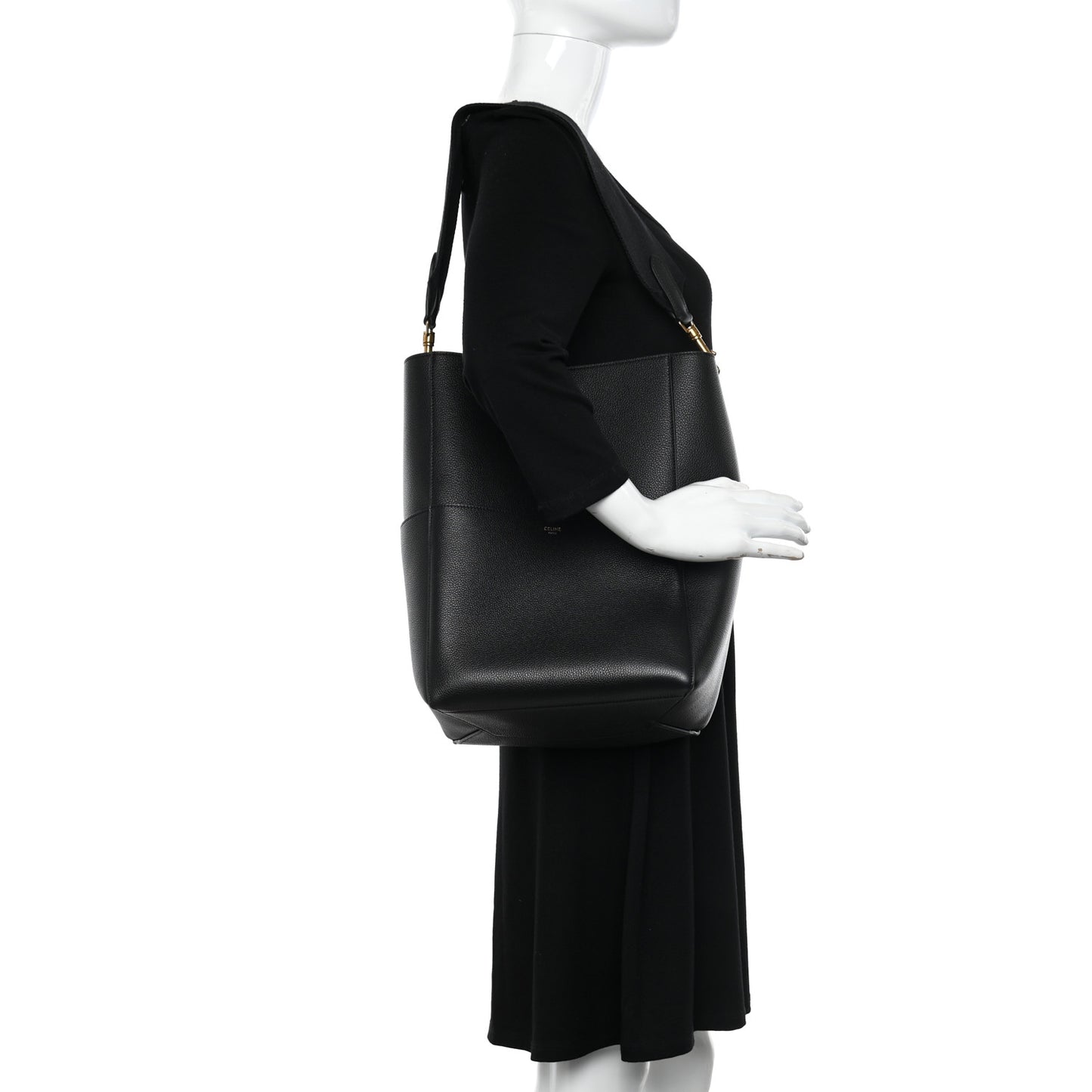 Soft Grained Calfskin Sangle Bucket Bag Black