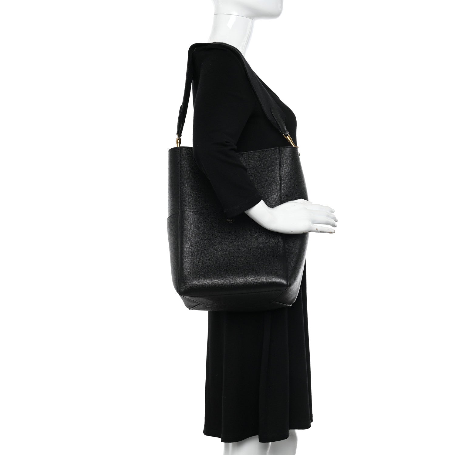 Celine Soft Grained Calfskin Sangle Bucket Bag Black 2 of 9