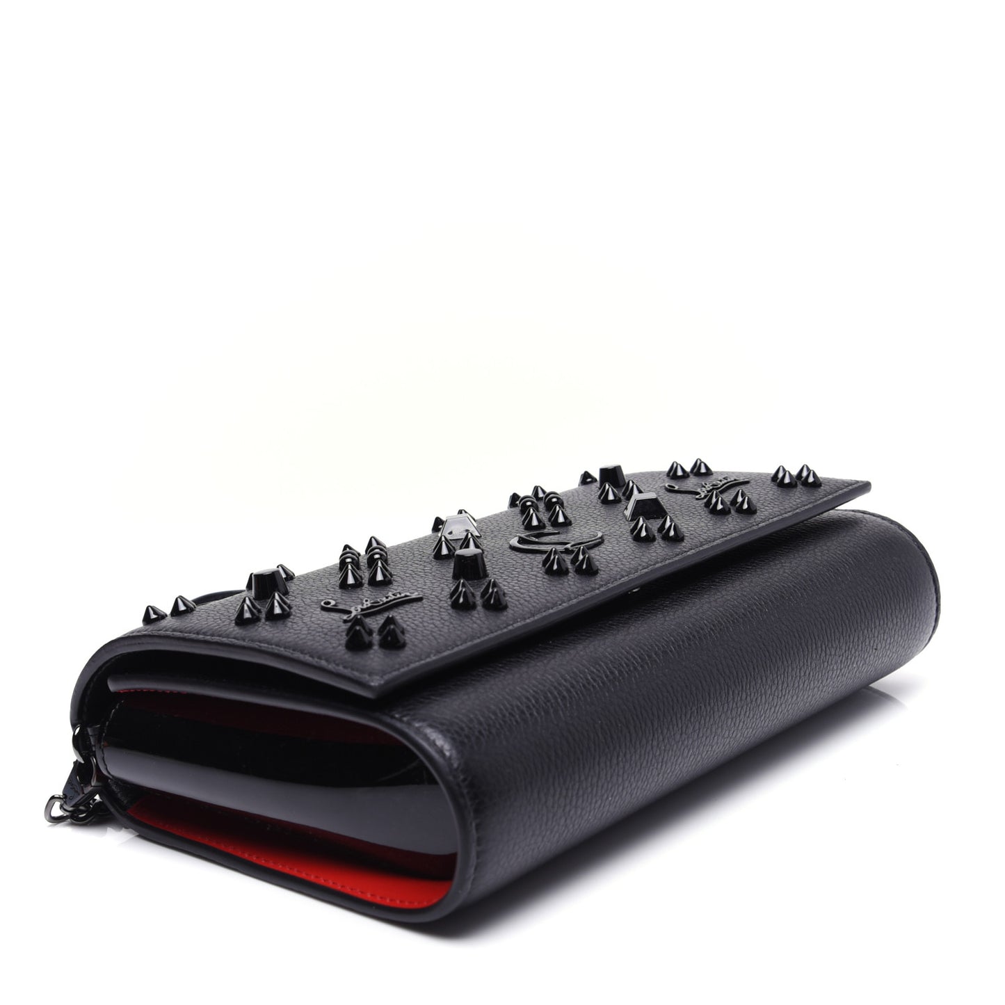 Calfskin Spikes Loubinthesky Paloma Clutch Black