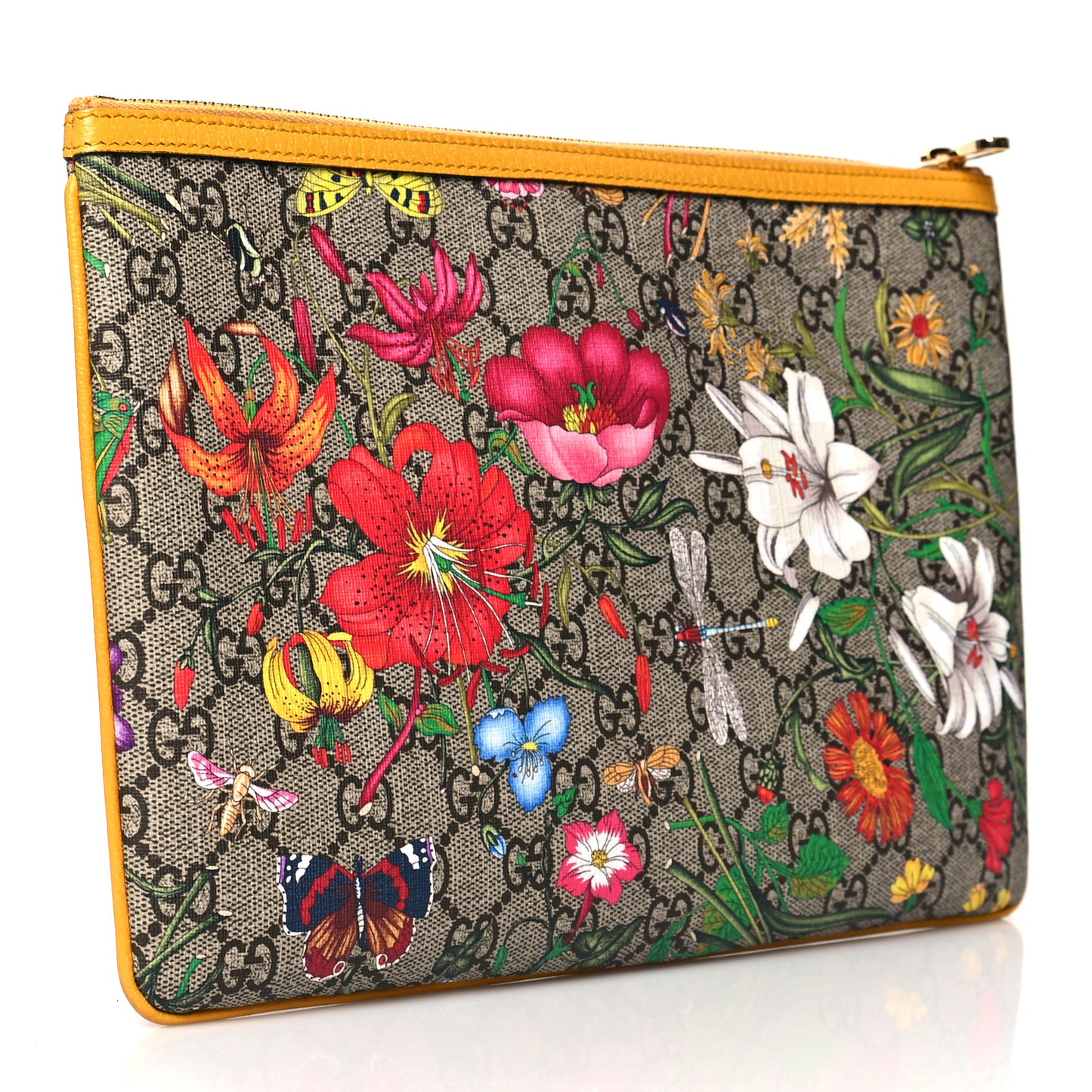 GG Supreme Monogram Flora Large Ophidia Pouch Clutch Beige Multicolor Crop