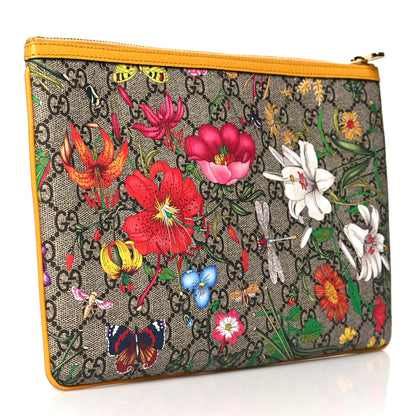 Gucci GG Supreme Monogram Flora Large Ophidia Pouch Clutch Beige Multicolor Crop 3 of 9