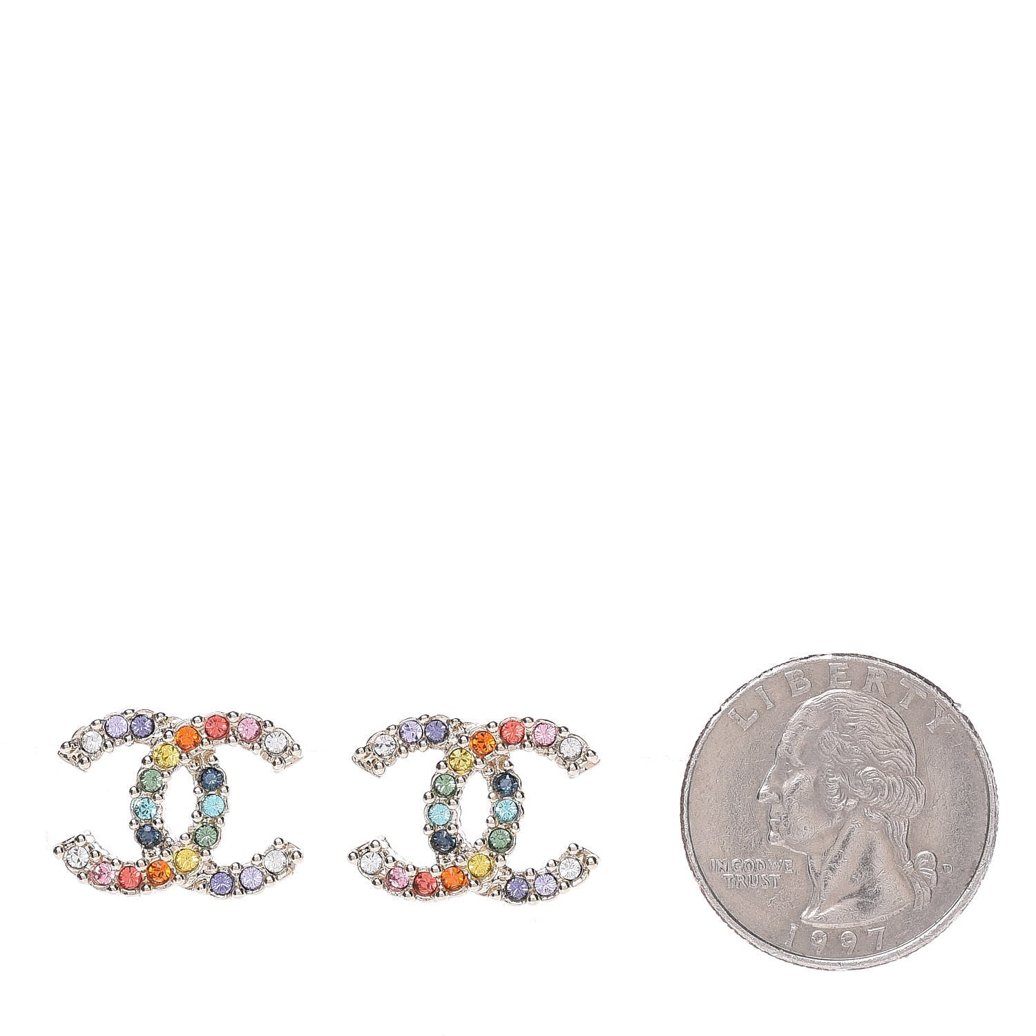 Chanel Crystal Over The Rainbow CC Earrings Gold Multicolor 2 of 5