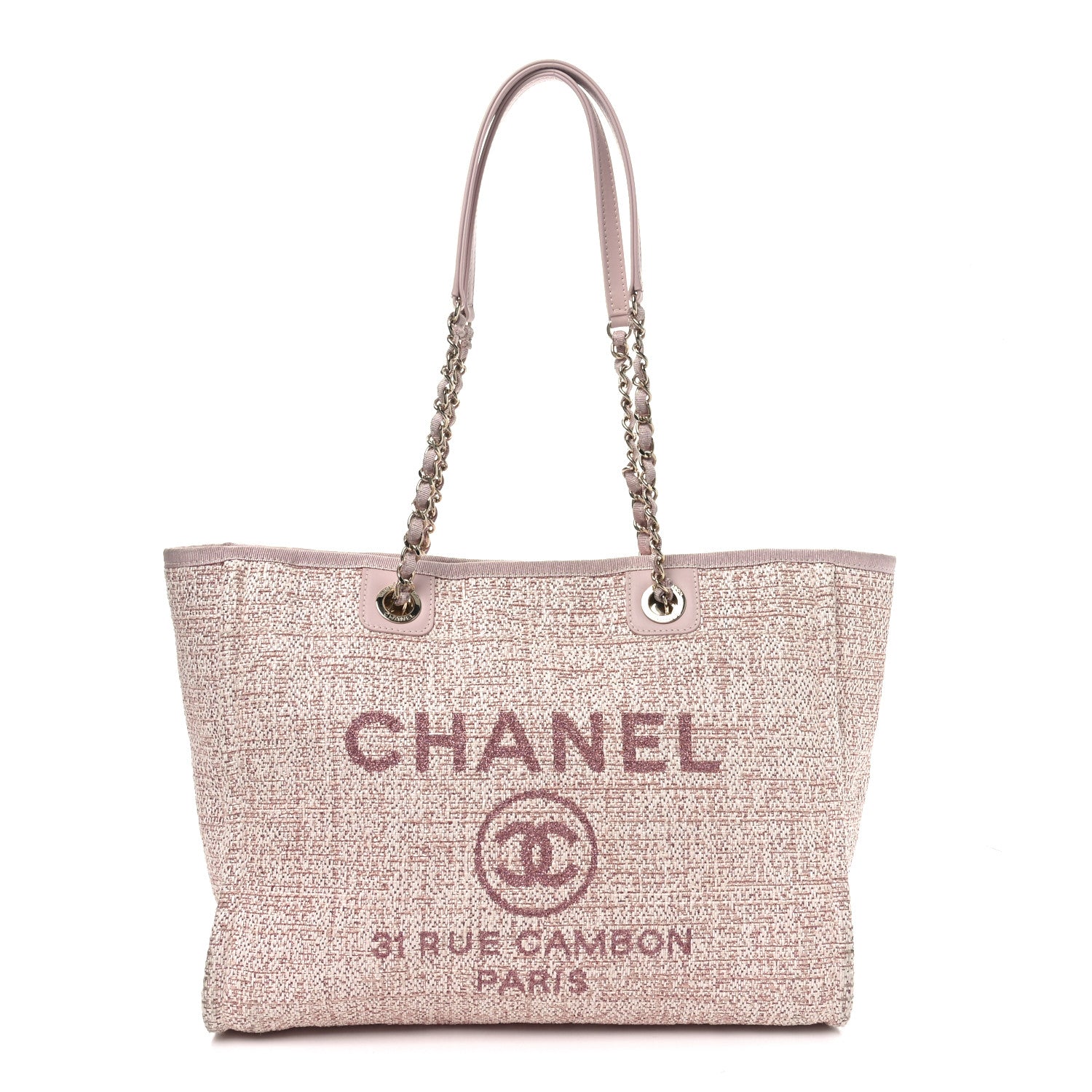Chanel Straw Lurex Small Deauville Tote Pink 1 of 10