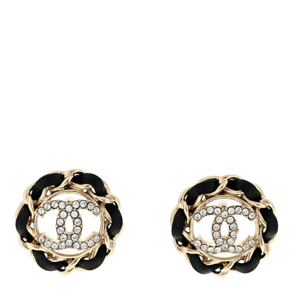 Chanel Crystal Lambskin Chain CC Stud Earrings Black Gold 1 of 4