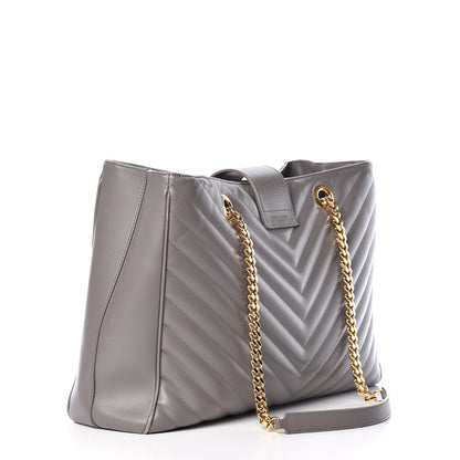 Saint Laurent Smooth Calfskin Matelasse Chevron Monogram Shopping Bag Grey 3 of 23