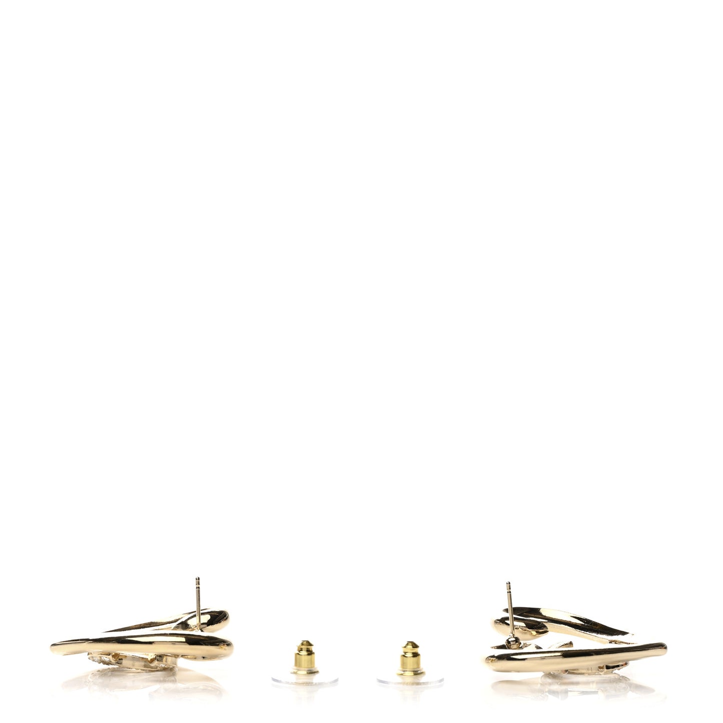 Metal Crystal CC Logo Open Heart Earrings Gold