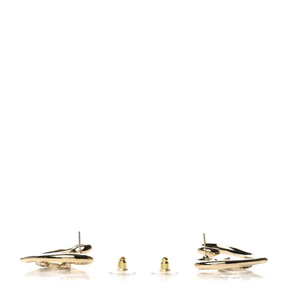 Chanel Metal Crystal CC Logo Open Heart Earrings Gold 3 of 4