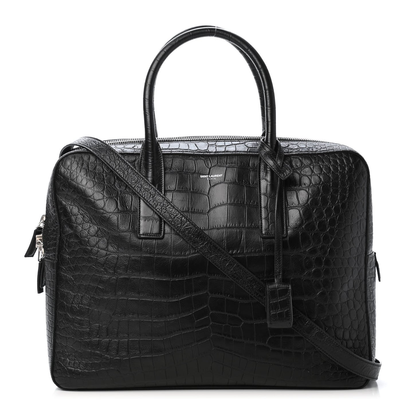 Calfskin Crocodile Embossed Briefcase Black