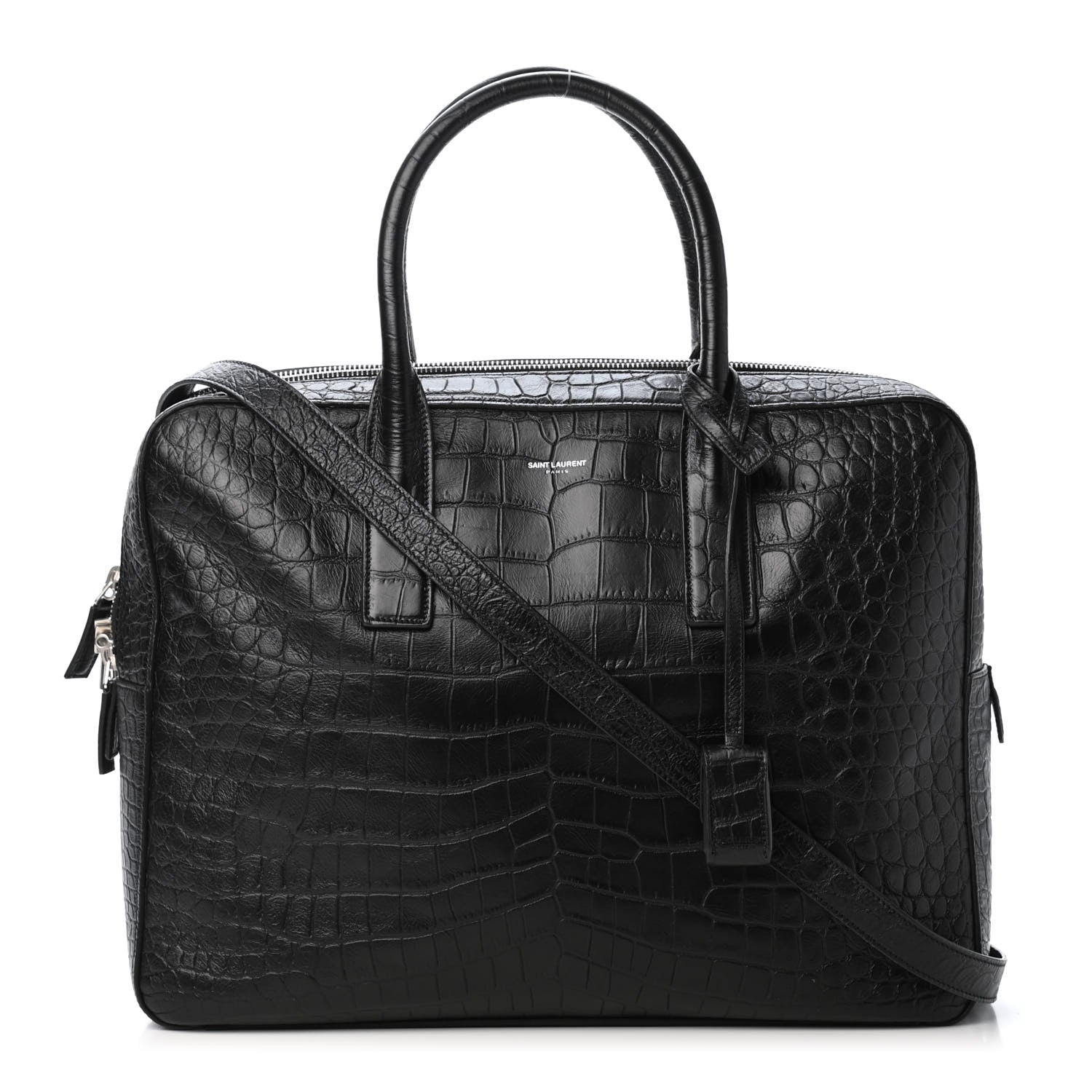 Saint Laurent Calfskin Crocodile Embossed Briefcase Black 1 of 4