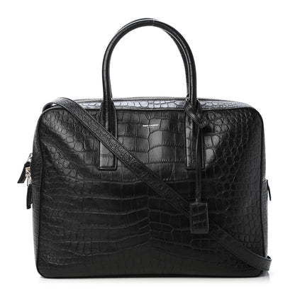 Saint Laurent Calfskin Crocodile Embossed Briefcase Black 1 of 4