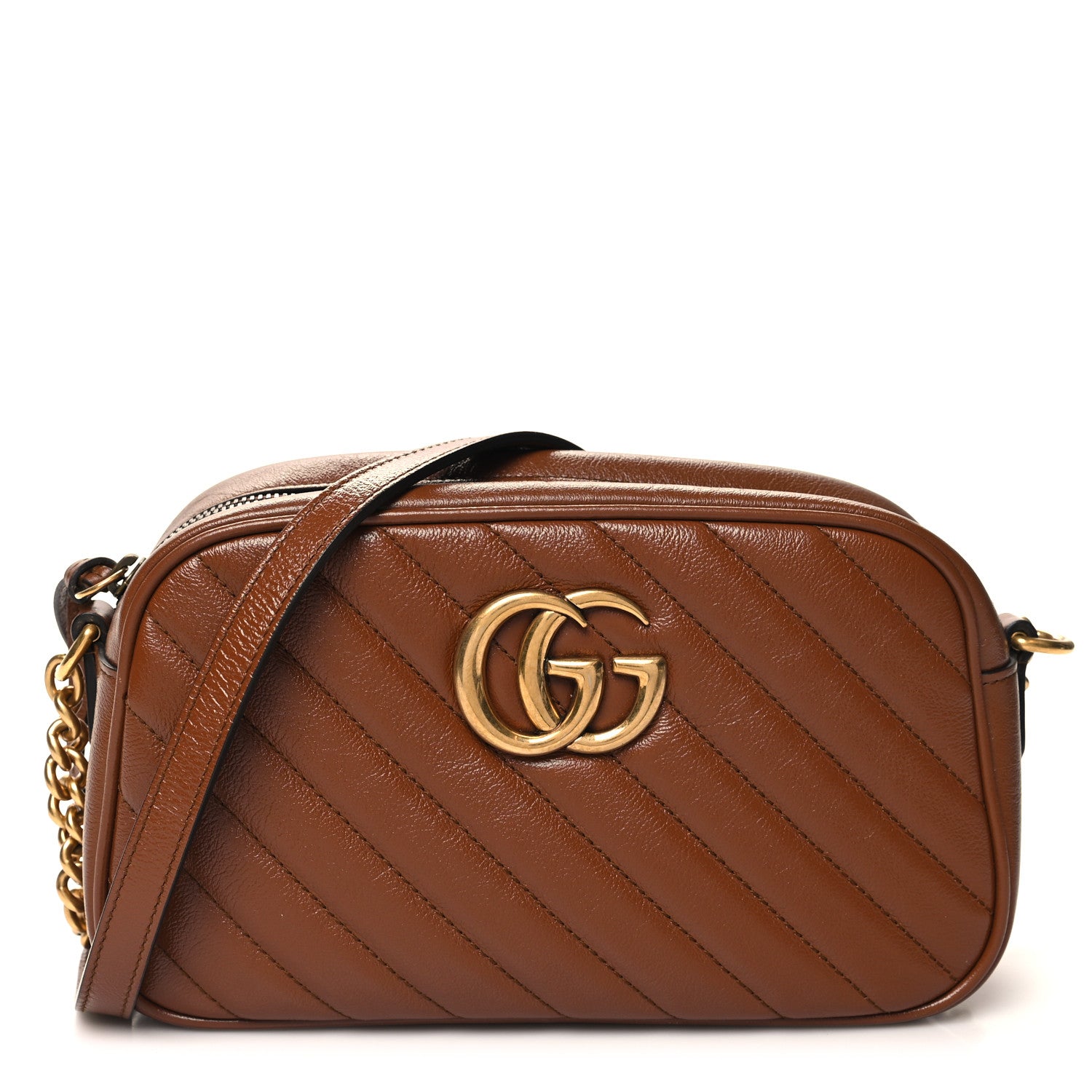 Gucci Glazed Calfskin Matelasse Diagonal Small GG Marmont Chain Shoulder Bag Cuir 1 of 13