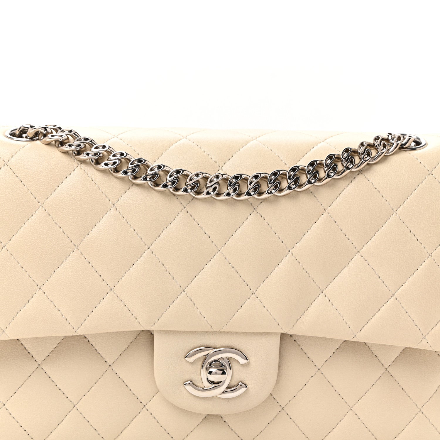 Chanel Lambskin Quilted Medium Double Flap Bijoux Chain Ivory 15 of 23