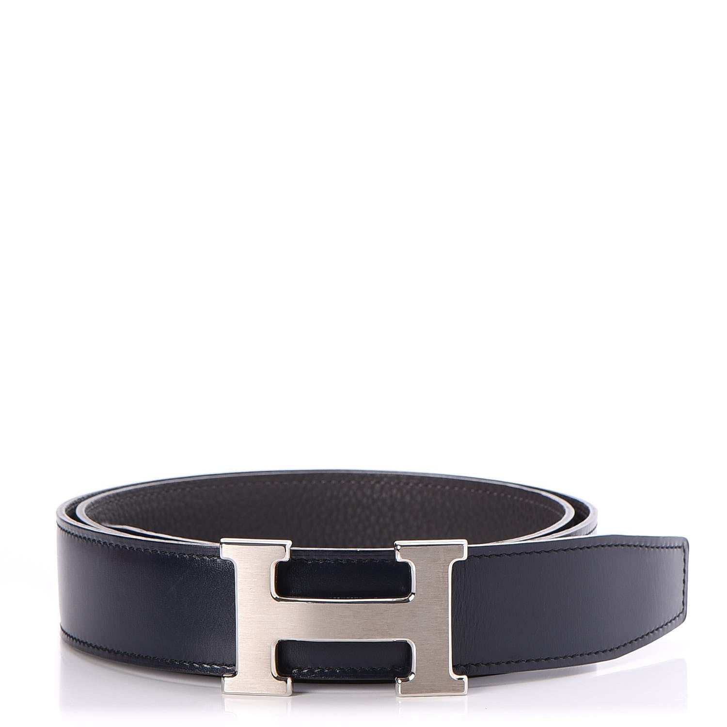 Hermes Box Togo 32mm H Belt 85 Bleu Marine Grey 1 of 6