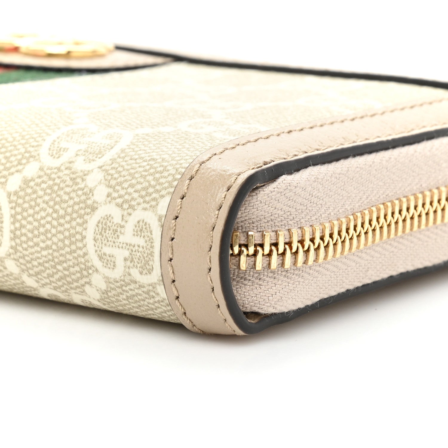 Gucci GG Supreme Monogram Textured Dollar Calfskin Web Ophidia Zip Around Wallet Beige Mystic White Oatmeal 11 of 11