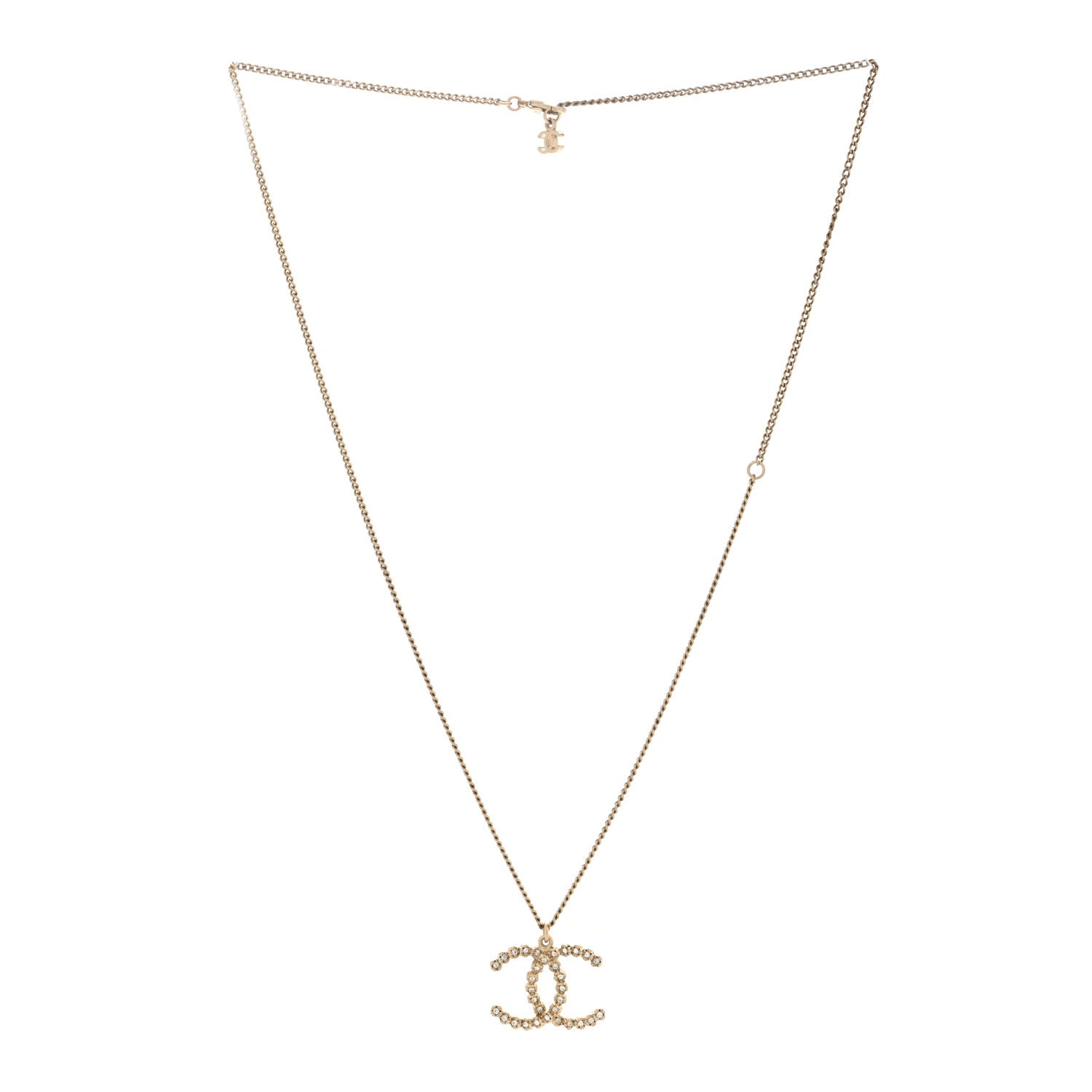 Chanel Crystal CC Pendant Necklace Gold 3 of 4