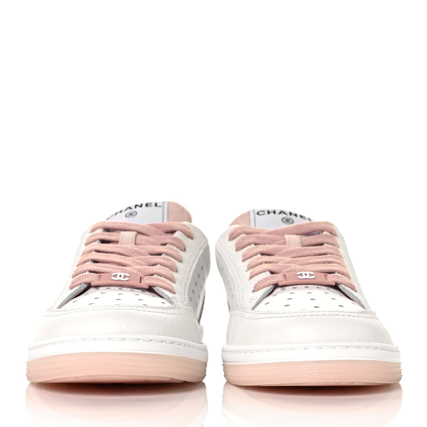 Grained Calfskin Fabric Womens Logo Sneakers 35.5 White Light Pink