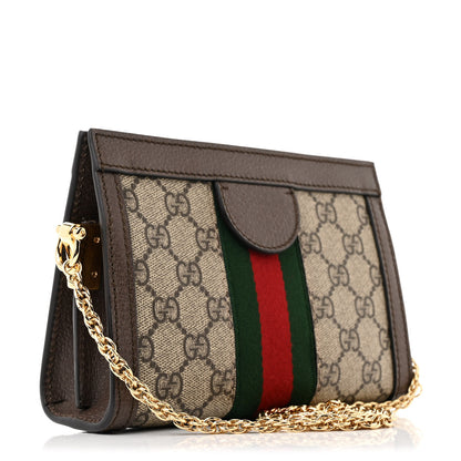 Gucci GG Supreme Monogram Textured Dollar Calfskin Web Mini Ophidia Chain Shoulder Bag Beige Ebony New Acero 3 of 10
