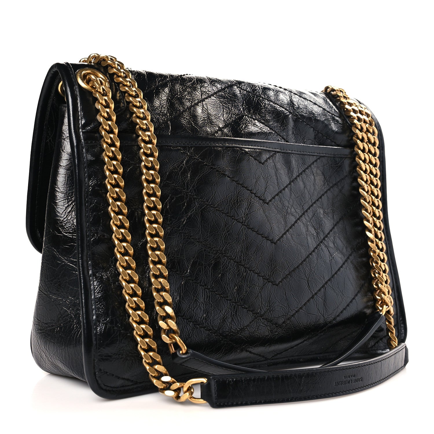 Saint Laurent Crinkled Calfskin Matelasse Monogram Medium Niki Chain Satchel Black 3 of 9