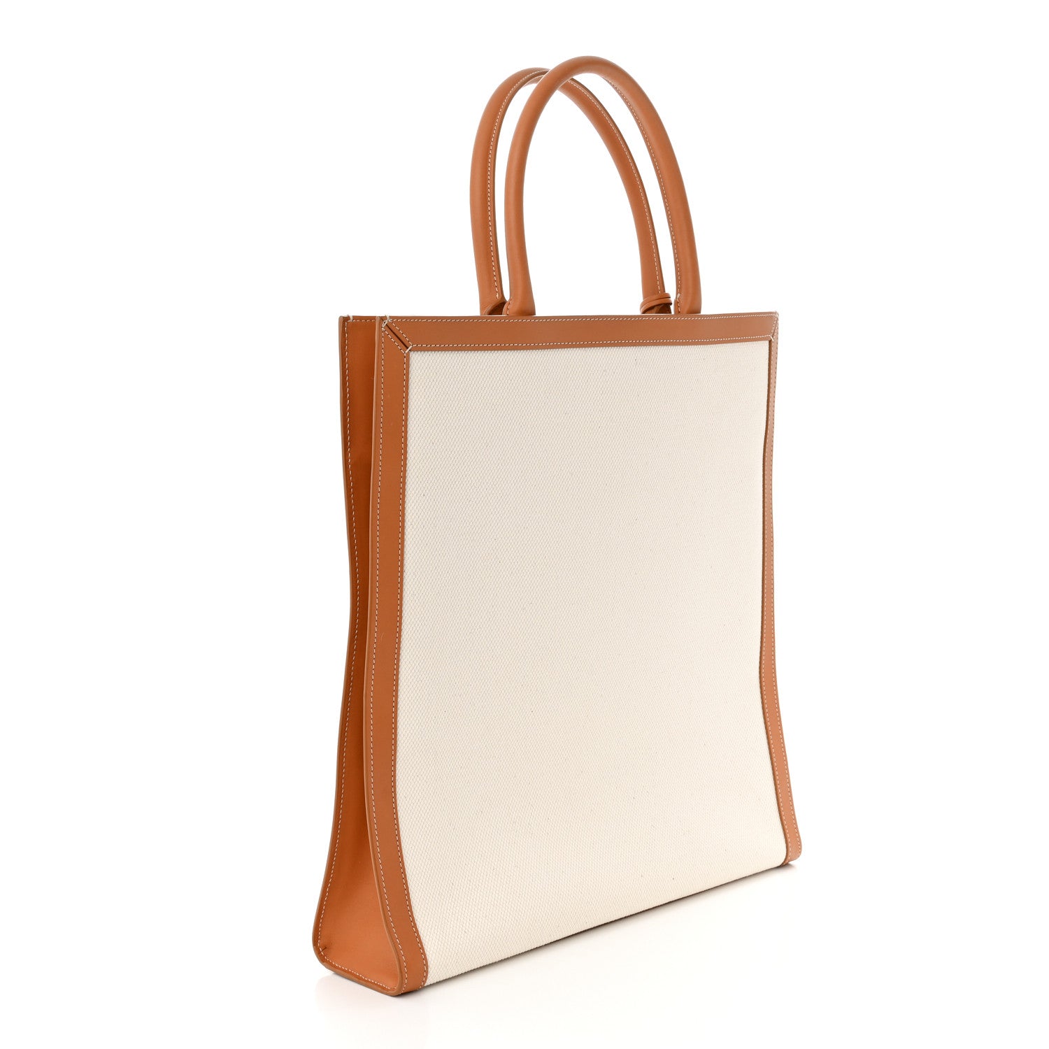 Celine Canvas Calfskin Logo Print Vertical Cabas Natural Tan 3 of 10