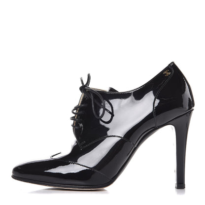 Chanel Patent Calfskin Oxford Lace Up Ankle Booties 36.5 Black 1 of 10