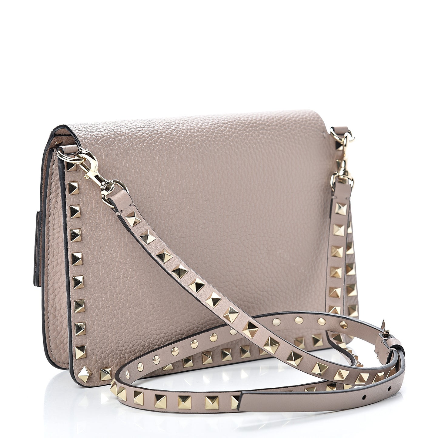 Pebbled Calfskin Rockstud Side Slip Crossbody Poudre