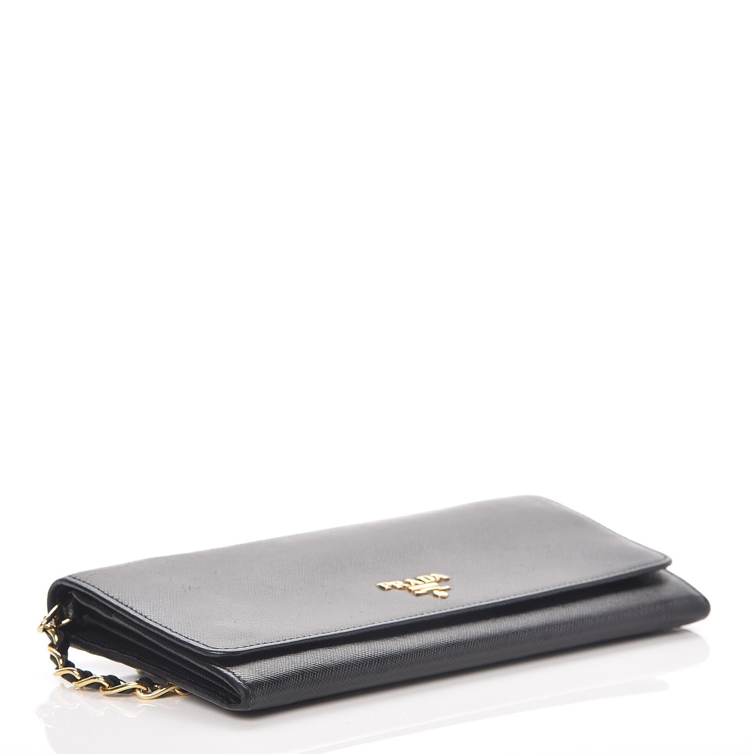 Prada Saffiano Metal Oro Chain Wallet Black 4 of 8