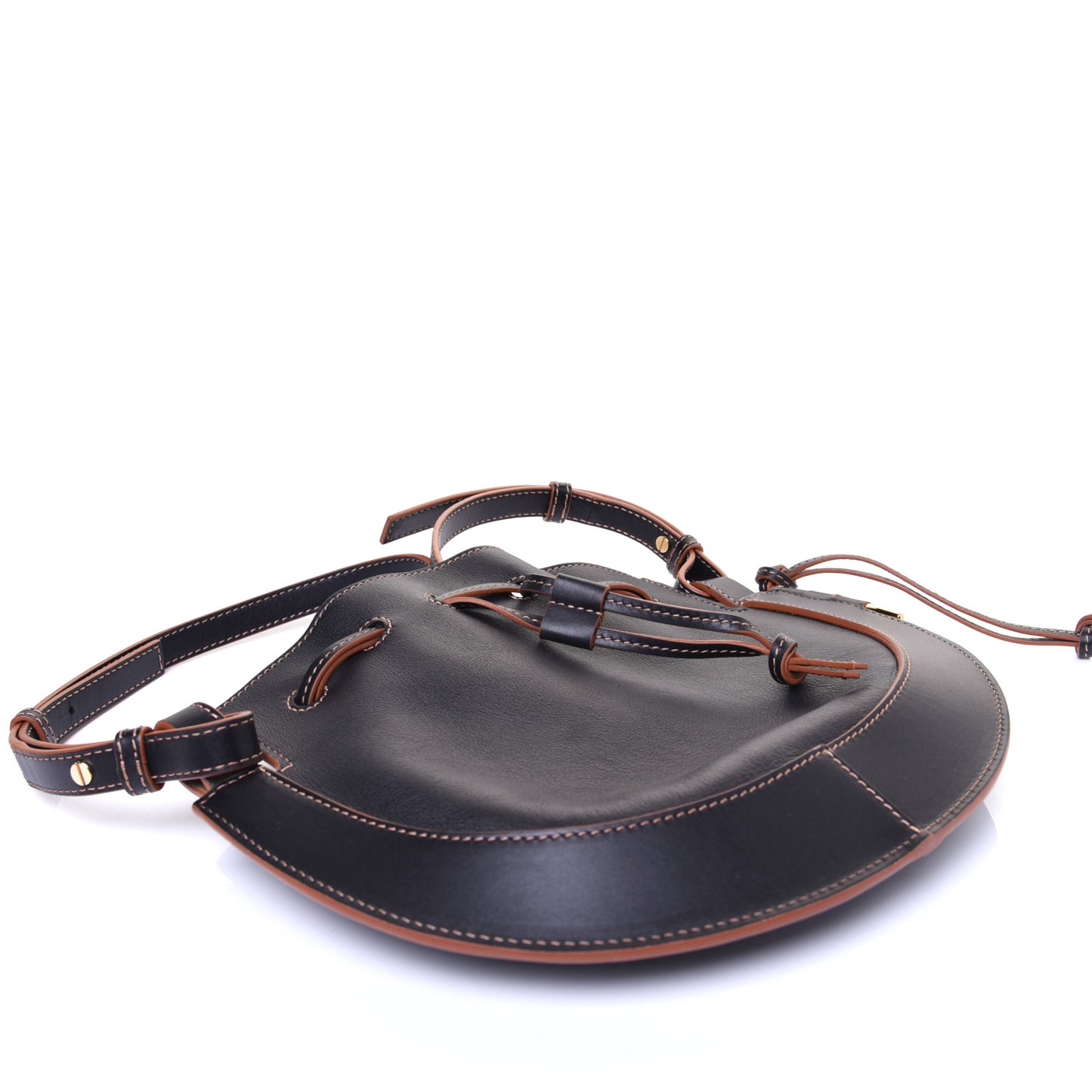 Nappa Horseshoe Bag Black Tan