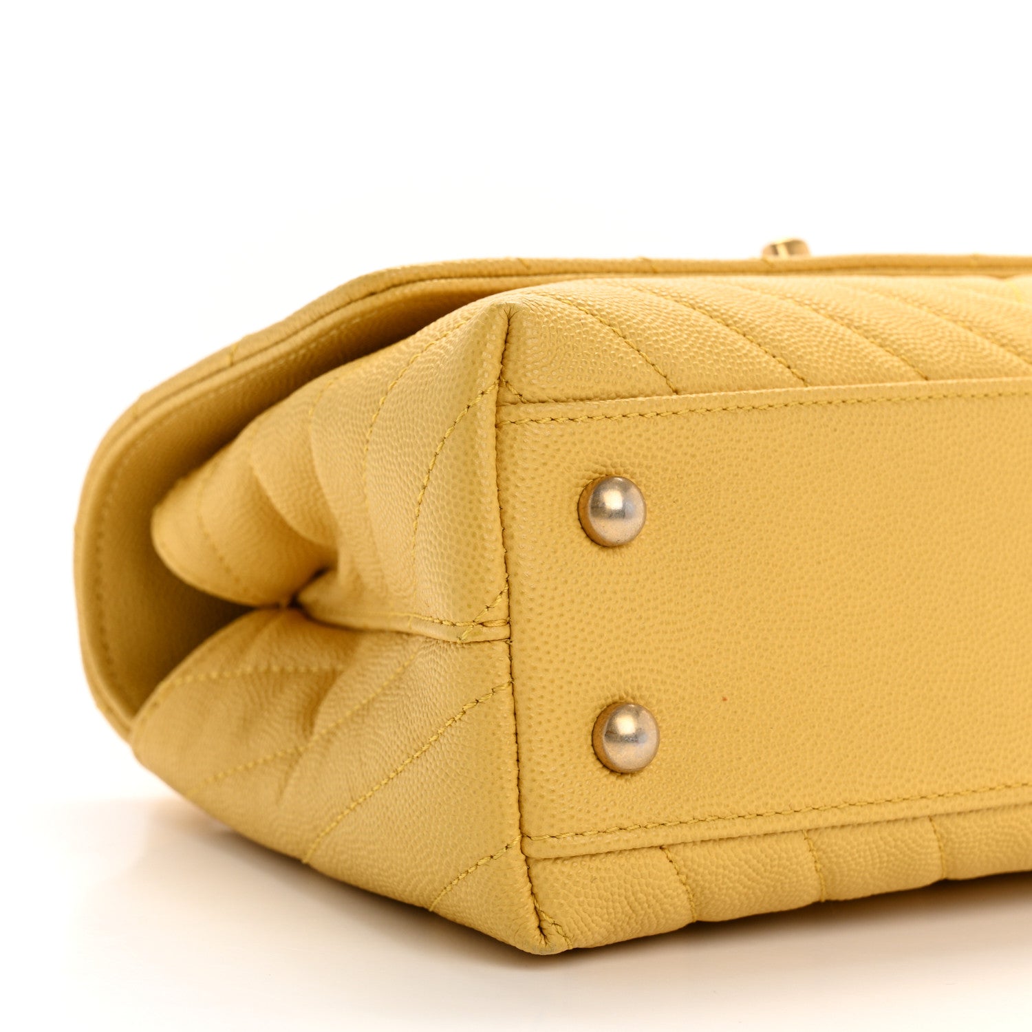 Chanel Caviar Chevron Quilted Mini Coco Handle Flap Yellow 9 of 10
