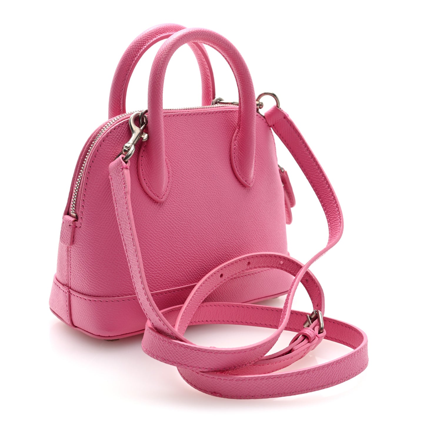 Signature Grained Calfskin Logo XXS Ville Top Handle Bag Rose Bubblegum Black