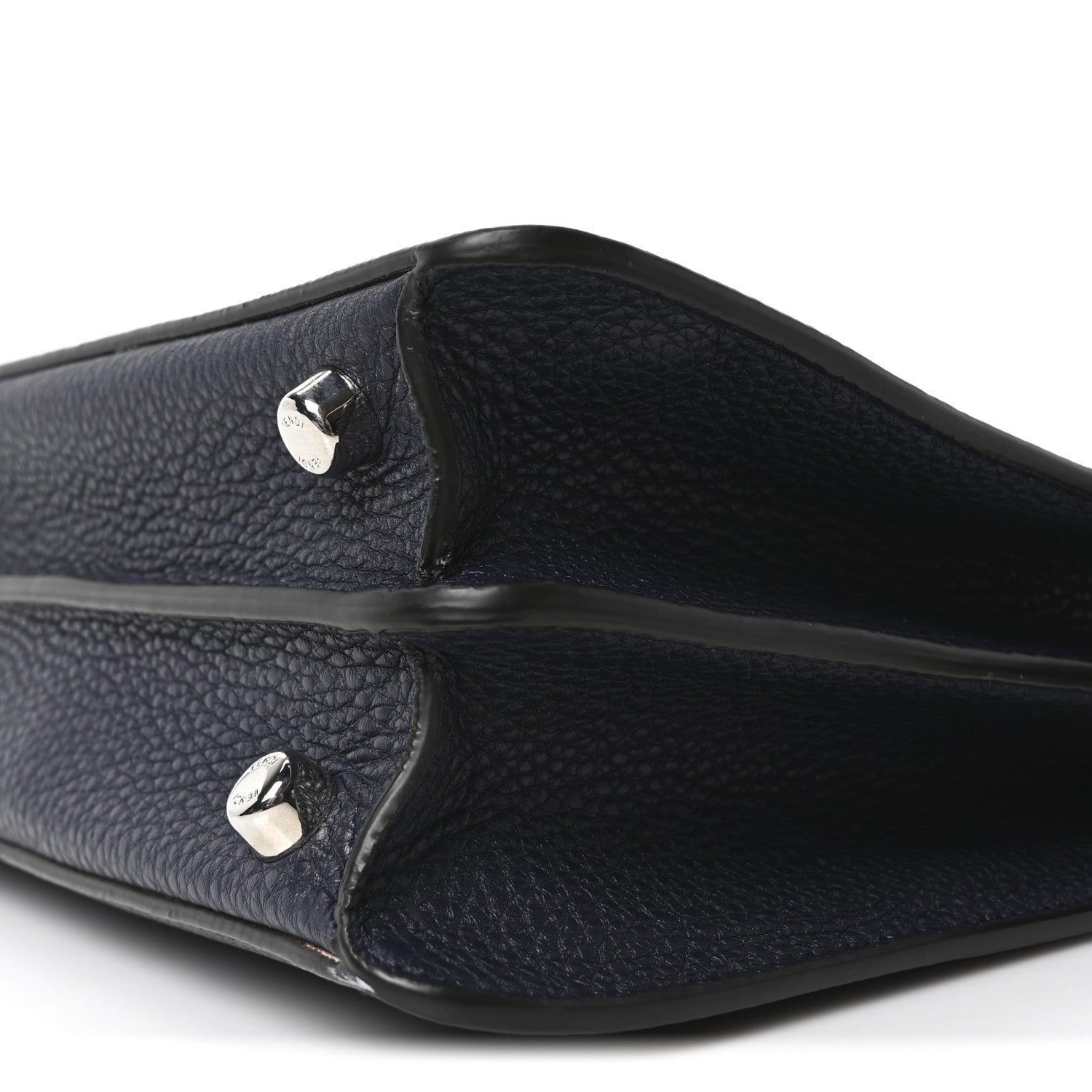 Fendi Cuoio Romano Vitello Cover Glazed Fabric Bi-Color FF 1974 Mini Peekaboo I SEE U Satchel Blue Dark Brown Tobacco Moro 9 of 9