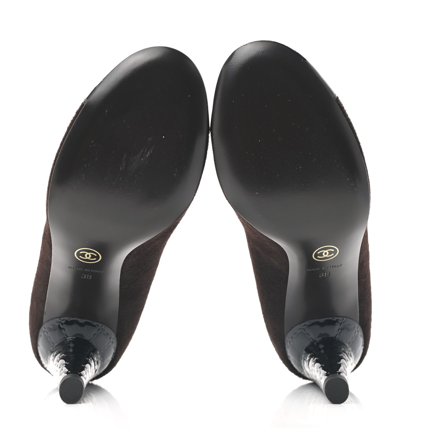 Kid Suede Patent Calfskin Cap Toe CC Pumps 38 Brown Black