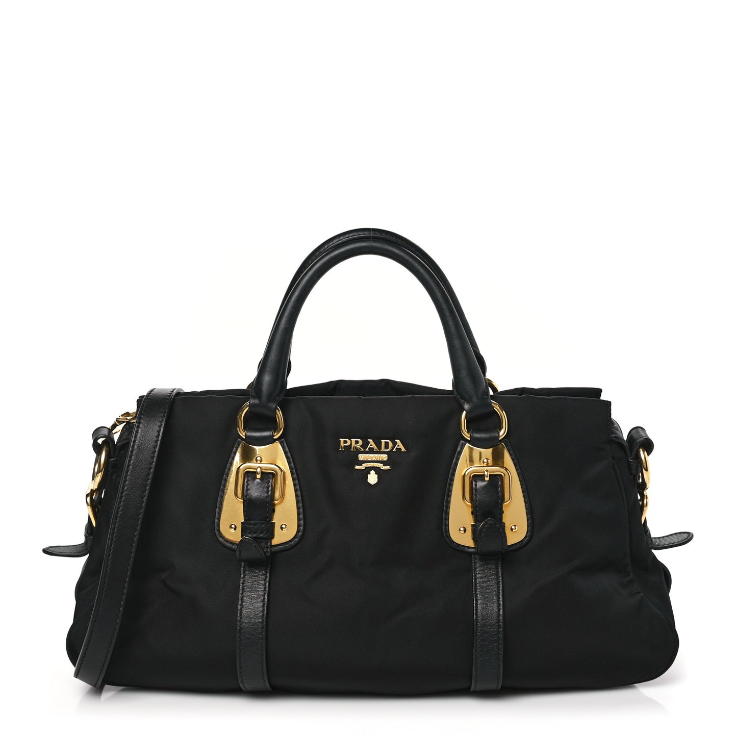 Tessuto Nylon Soft Calfskin Shopping Satchel Black
