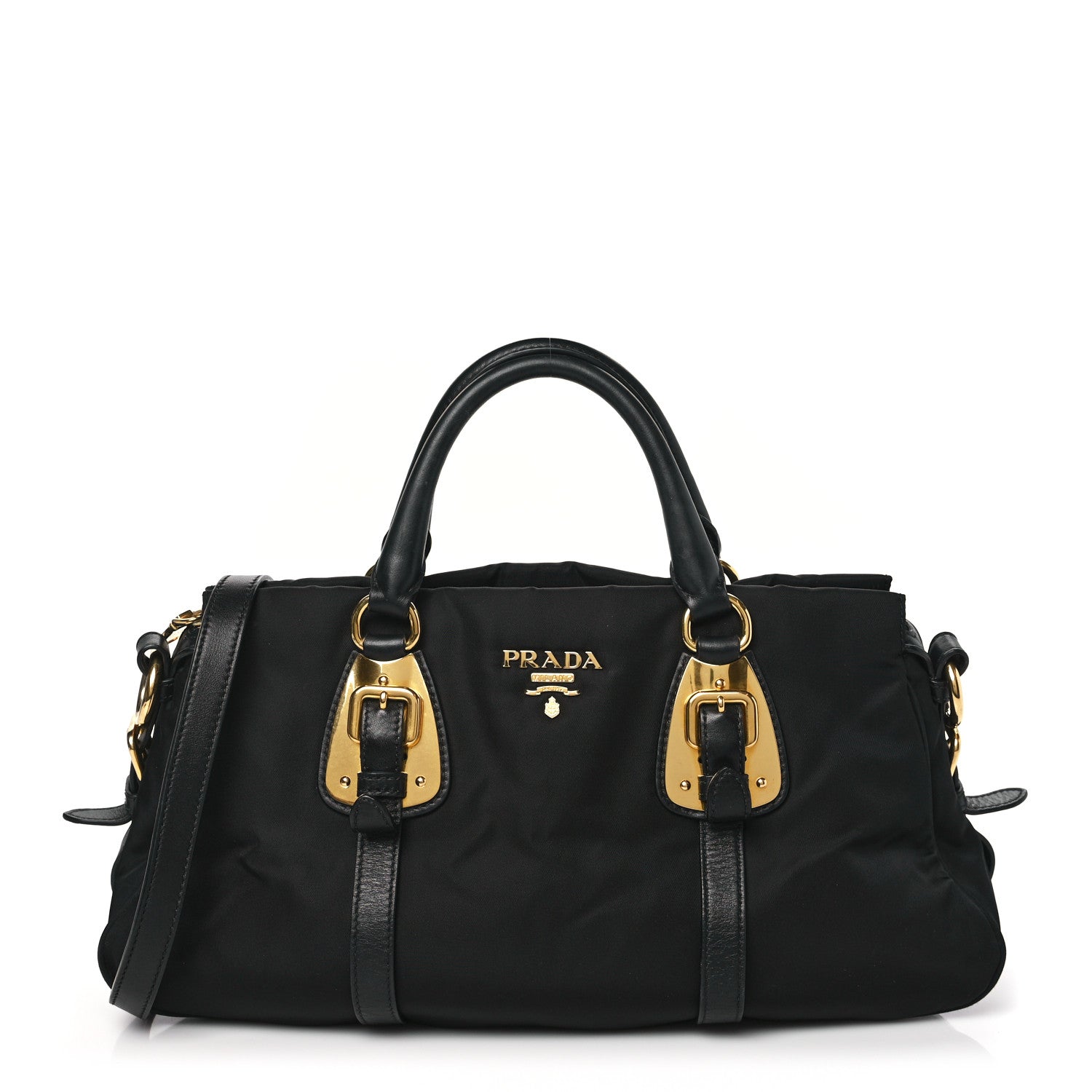 Prada Tessuto Nylon Soft Calfskin Shopping Satchel Black 1 of 9