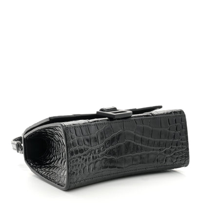 Balenciaga Shiny Calfskin Monochrome Crocodile Embossed Hourglass Top Handle Bag XS Black 4 of 10