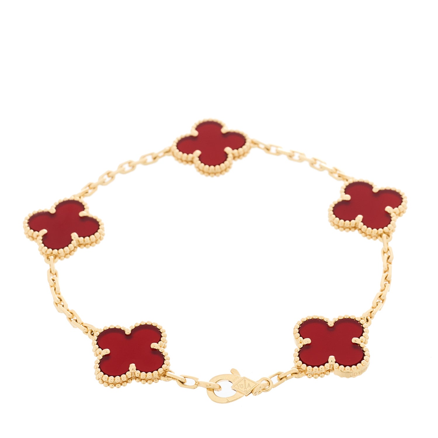 Van Cleef & Arpels 18K Yellow Gold Carnelian 5 Motifs Vintage Alhambra Bracelet 2 of 5