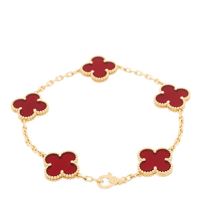 Van Cleef & Arpels 18K Yellow Gold Carnelian 5 Motifs Vintage Alhambra Bracelet 2 of 5