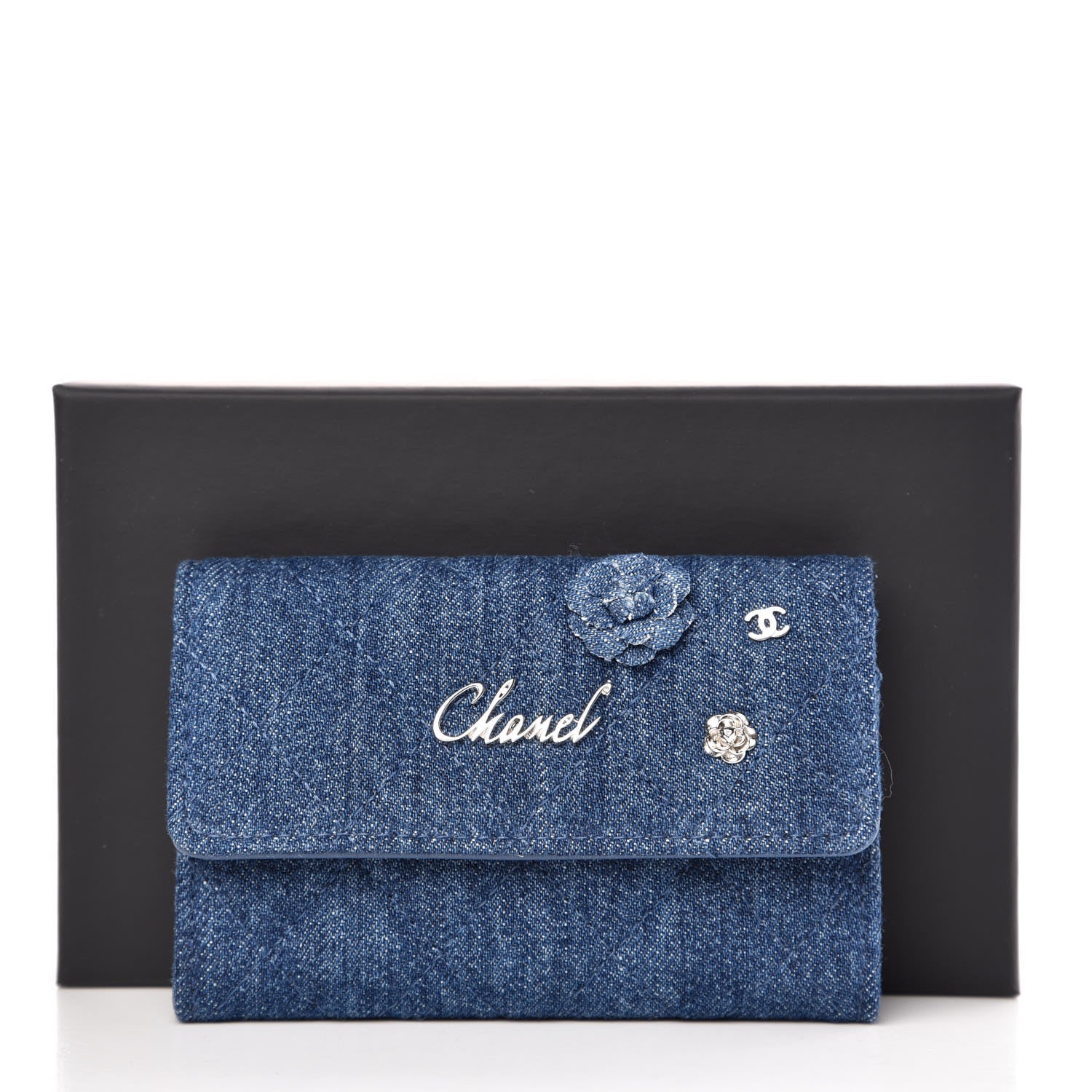 Chanel Denim Camelia Charms Card Holder Blue 9 of 9