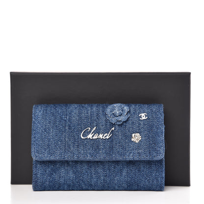 Chanel Denim Camelia Charms Card Holder Blue 9 of 9