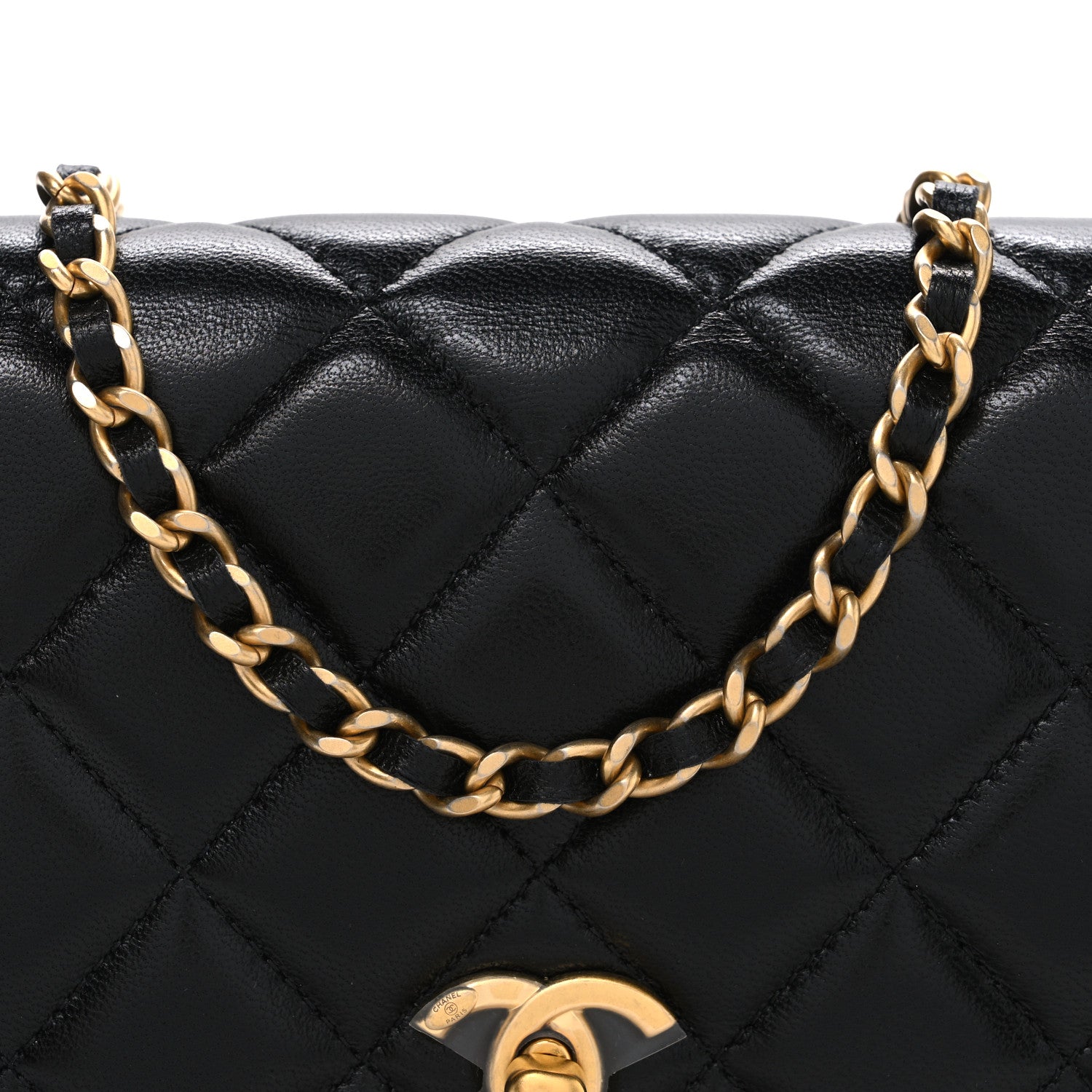 Chanel Lambskin Quilted CC Pearl Crush Wallet on Chain WOC Black 9 of 11