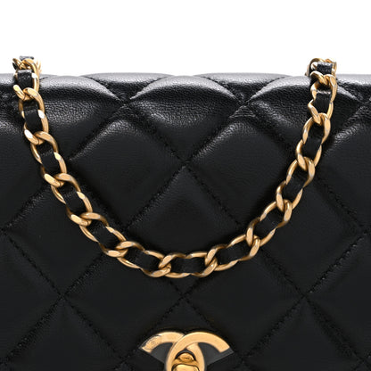 Chanel Lambskin Quilted CC Pearl Crush Wallet on Chain WOC Black 9 of 11