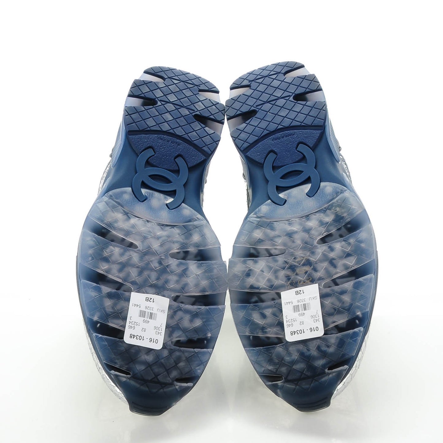 Metallic Crackled Calfskin CC Sneakers 42 Silver Black Navy