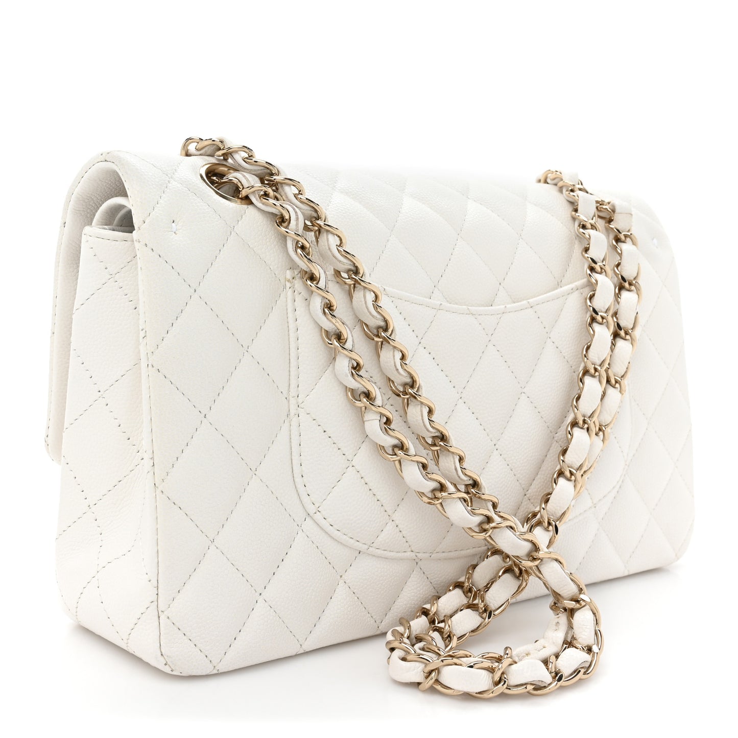Caviar Quilted Medium Double Flap White