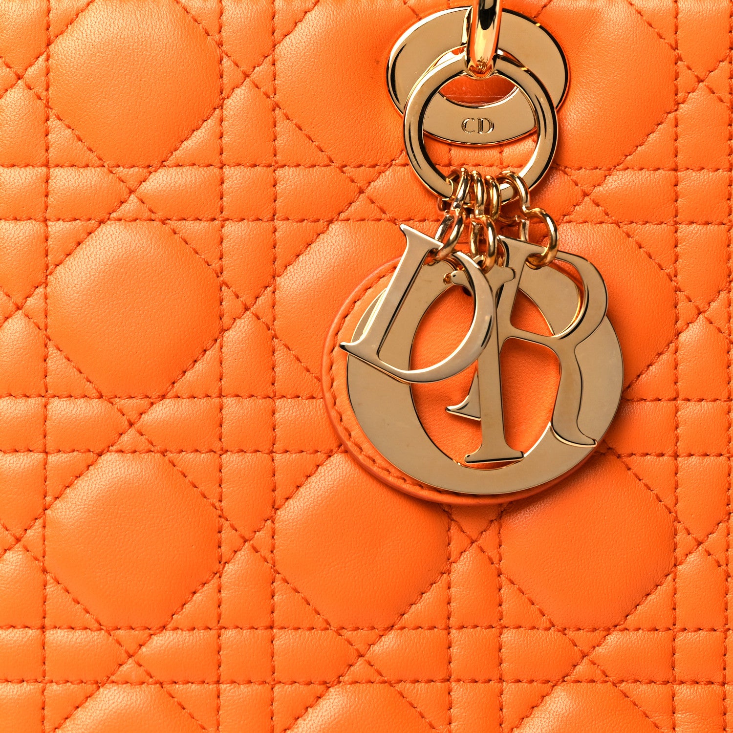 Christian Dior Lambskin Cannage Medium Lady Dior Orange 8 of 10