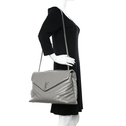 Saint Laurent Calfskin Y Quilted Monogram Large Loulou Chain Satchel Light Grey 2 of 14