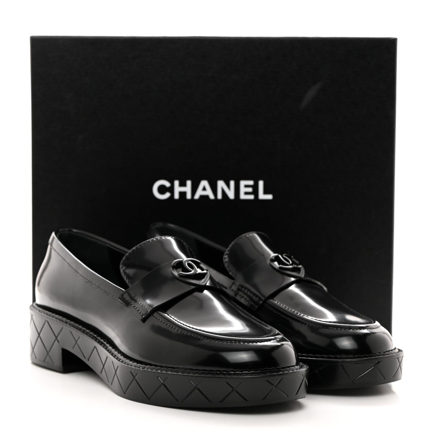Chanel Shiny Calfskin Quilted CC Mocassin Loafers 39.5 Black 9 of 9