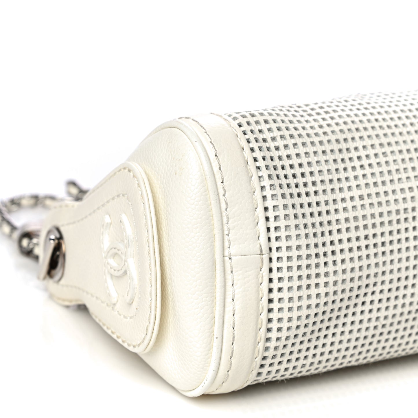 Caviar Perforated Pulley Shoulder Bag White