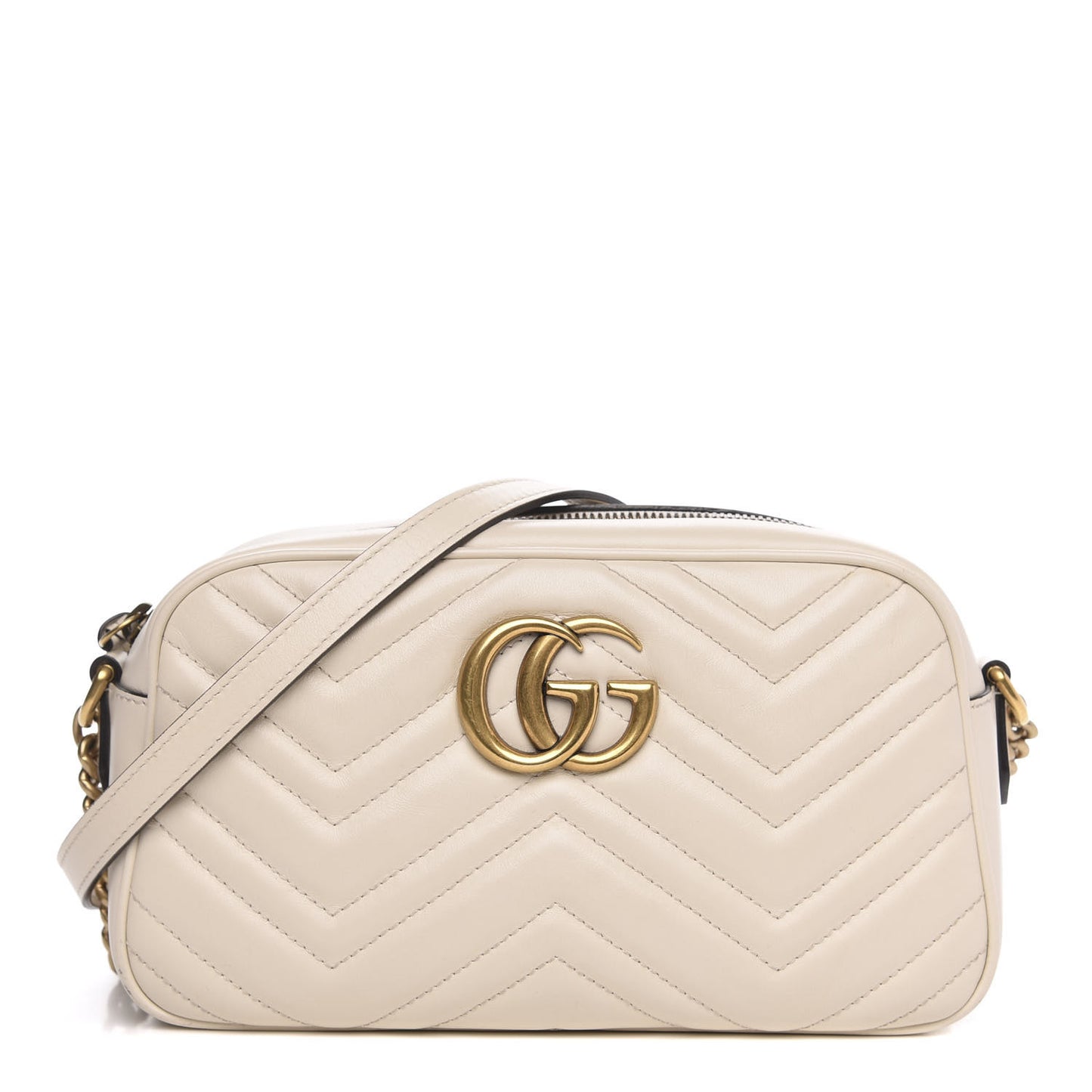 Calfskin Matelasse Small GG Marmont Chain Shoulder Bag White