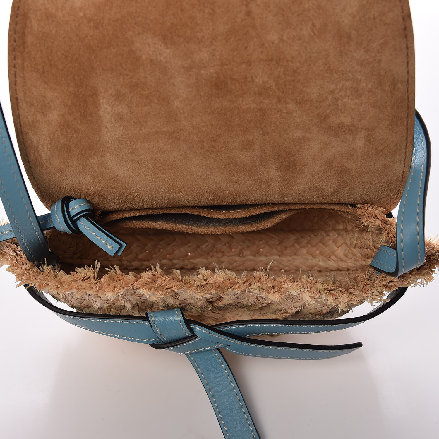 Loewe Calfskin Raffia Mini Gate Crossbody Bag Light Blue Natural 5 of 9