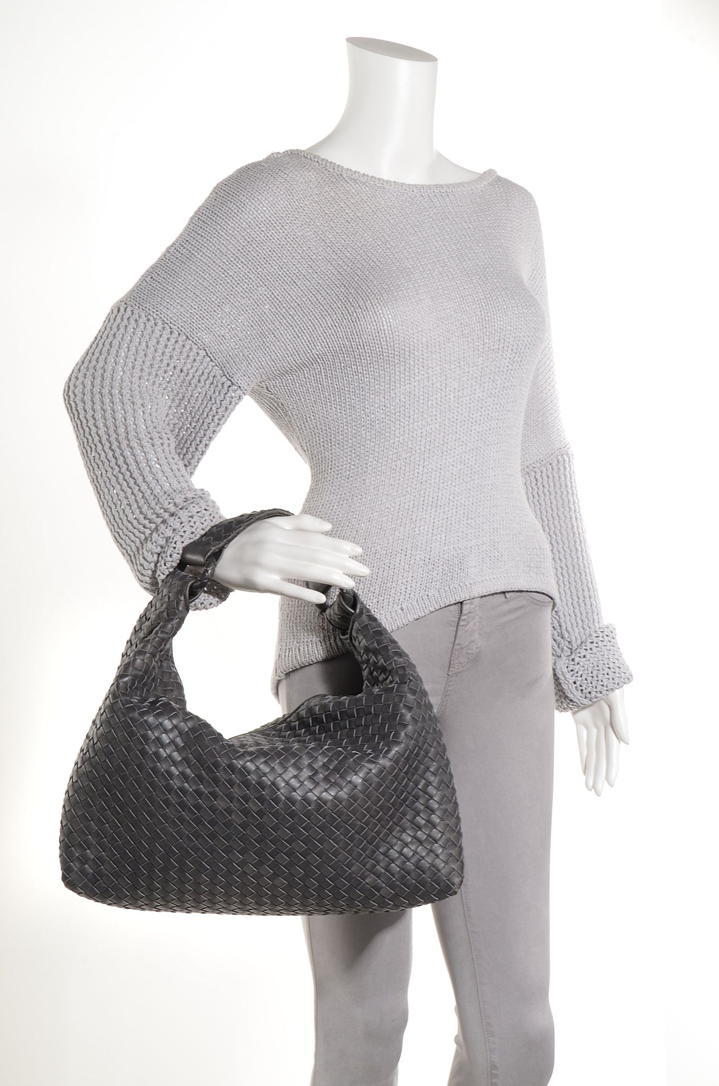 Nappa Intrecciato Sloane Hobo Ferro Gray