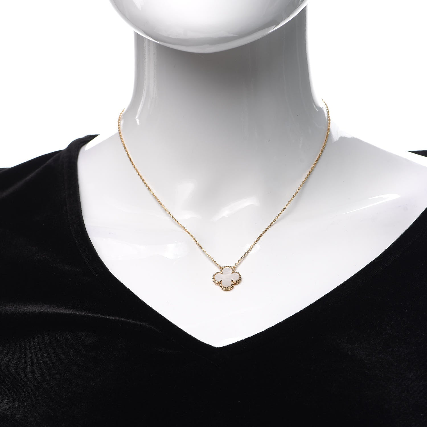 Van Cleef & Arpels 18K Yellow Gold Mother of Pearl Vintage Alhambra Pendant Necklace 2 of 7